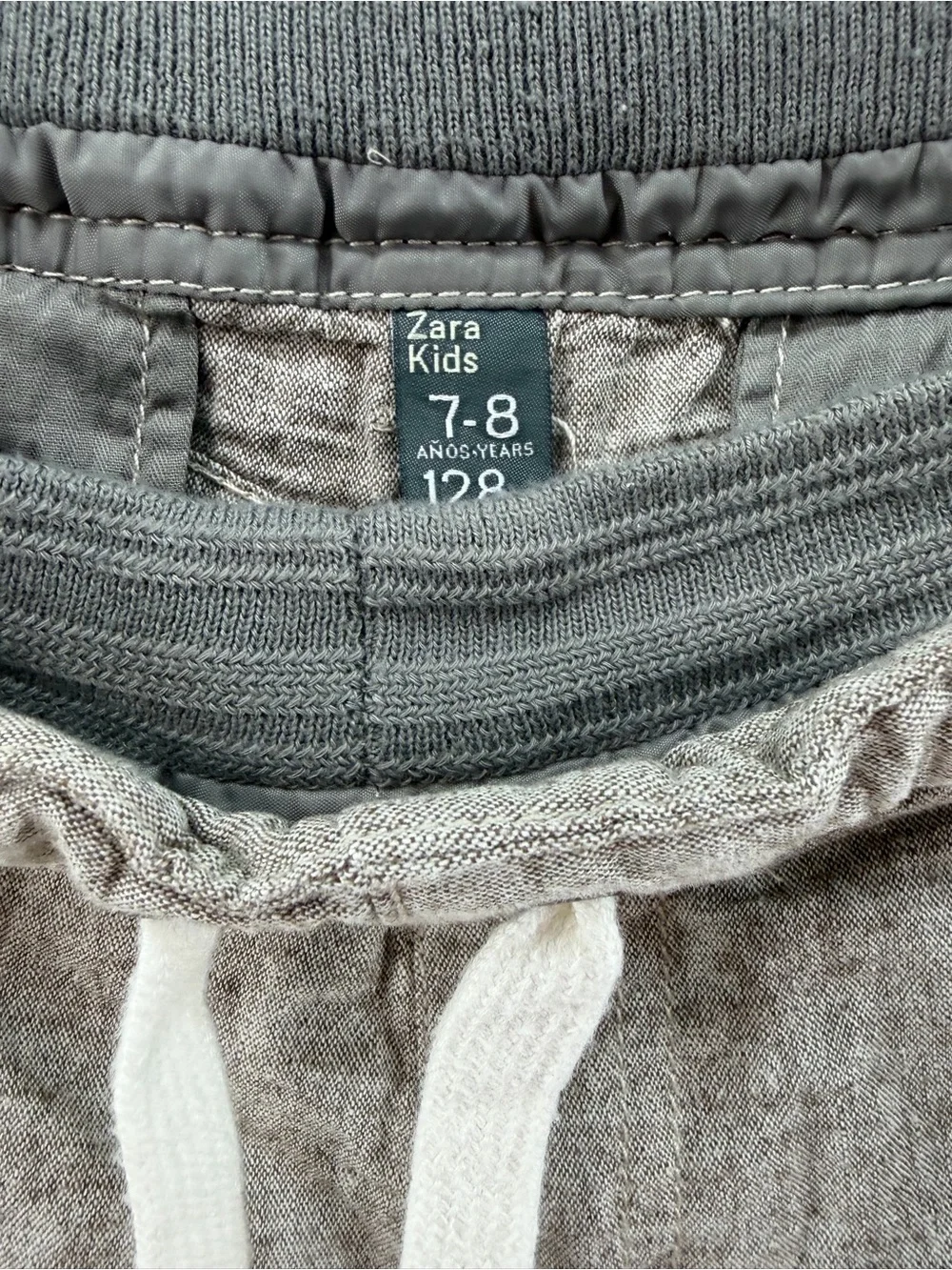 Zara boys size 7-8 Casual Drawstring Linen-cotton Blend Shorts - tan and white